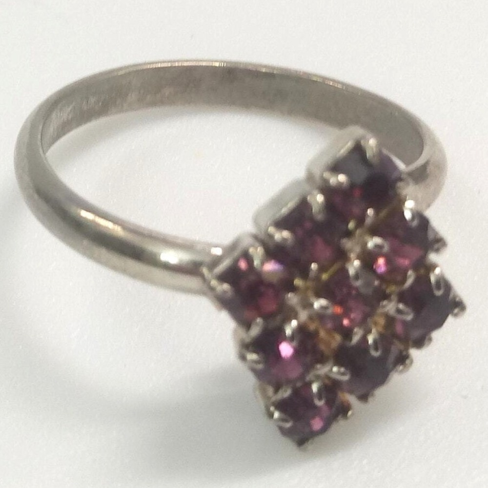 Vintage Ring Adjustable Purple Rhinestones Silver Tone Estate Jewelry Bypass sz7